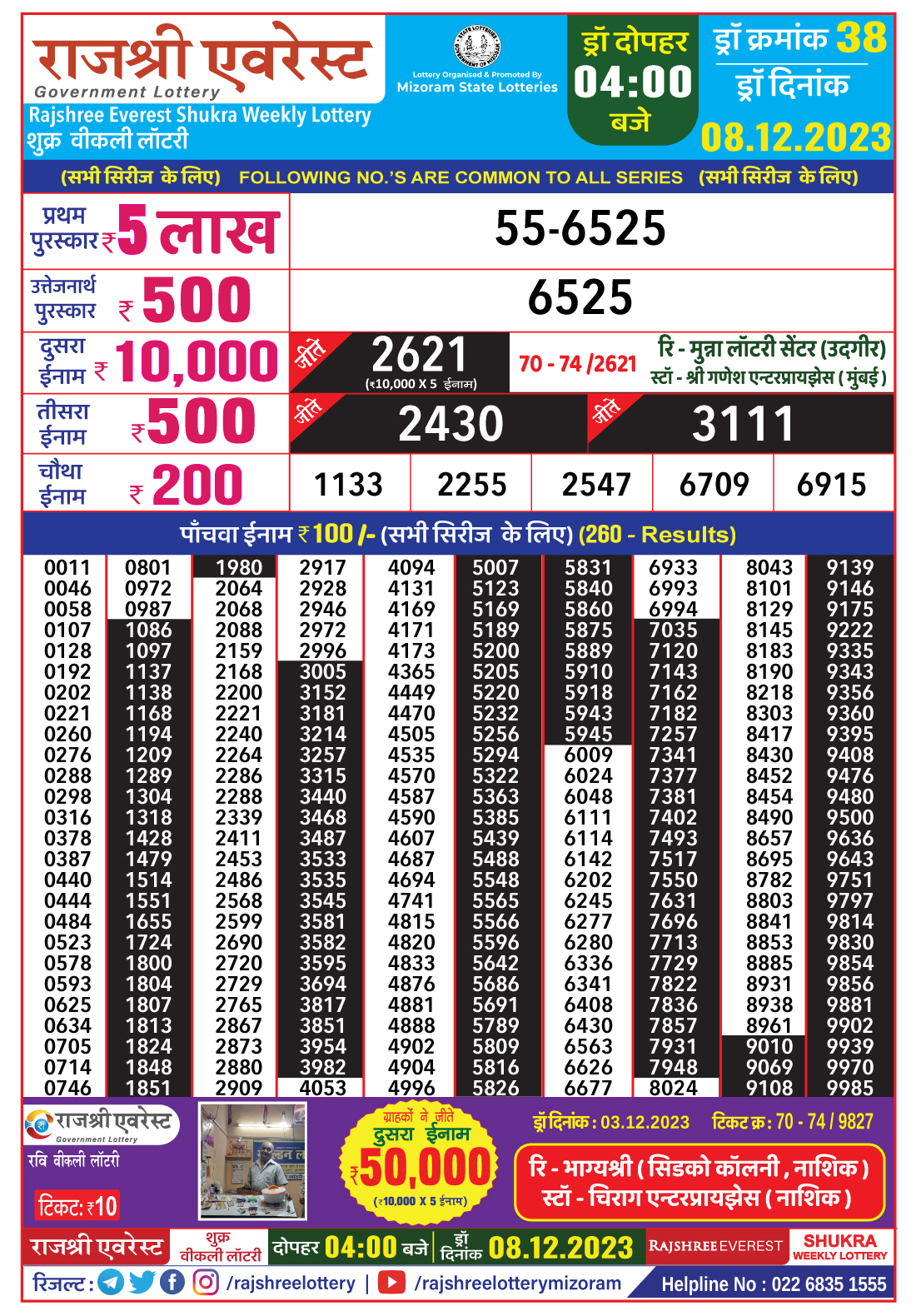 Maharashtra Gajlaxmi Ravi Weekly lottery draw, 4:45 pm, 31 Dec 2023 –  Balaji Marketing Nagpur Lottery Result
